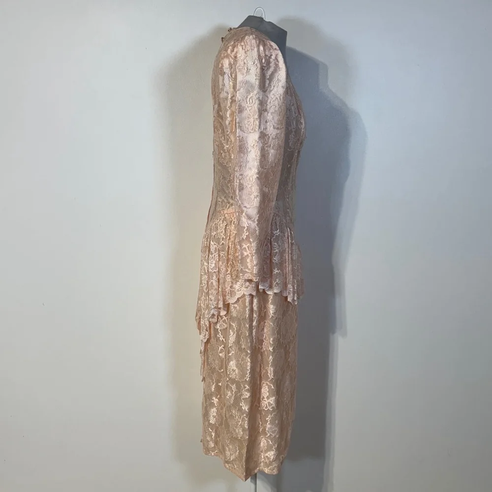 Vintage Scott McClintock Dress Women’s Size 12 Pink Lace Peplum Back Zipper - Picture 7 of 15